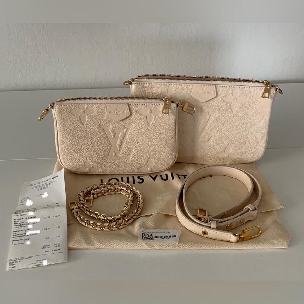 Louis Vuitton Multi Pochette Accessoires Cream Empreinte Leather